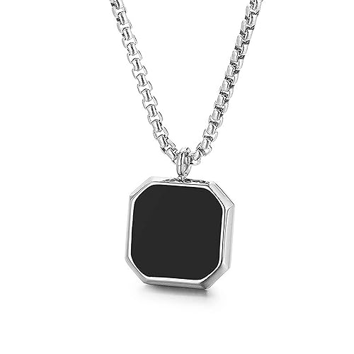 Black Silver Locket Pendant Necklace Chain-02
