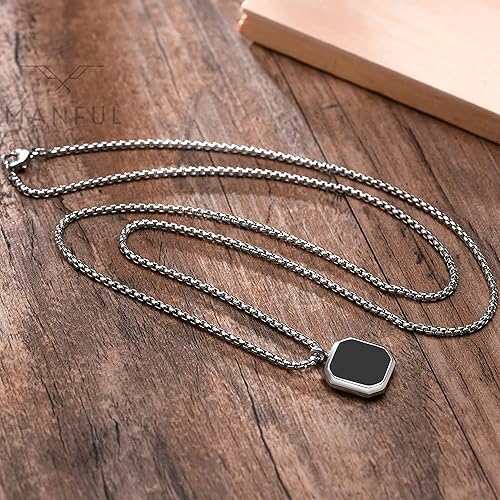 Black Silver Locket Pendant Necklace Chain-02