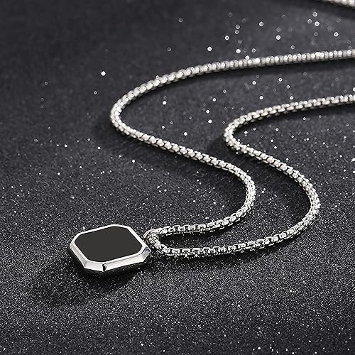 Black Silver Locket Pendant Necklace Chain-02