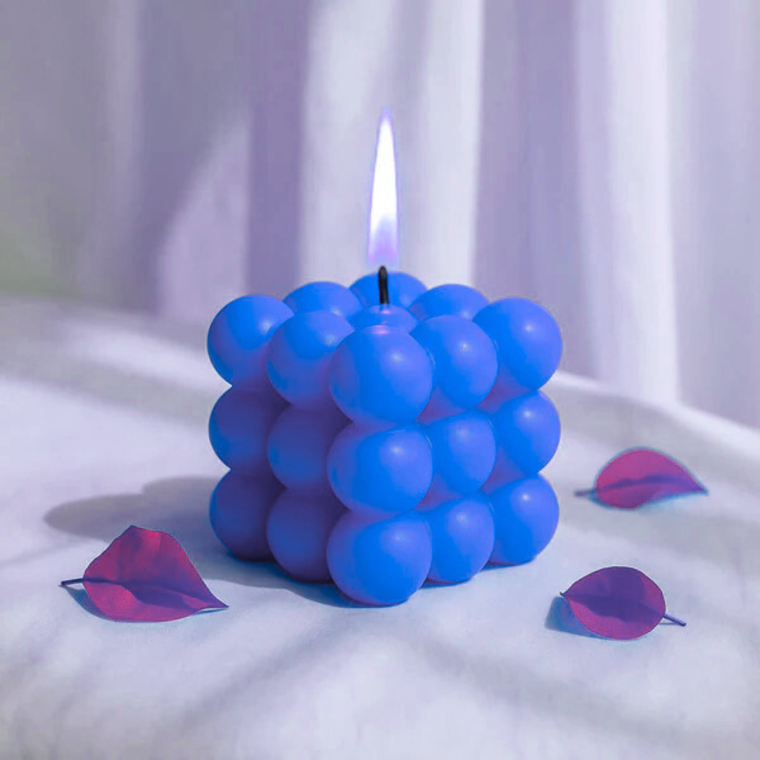 Bubble Cube Candle Blue